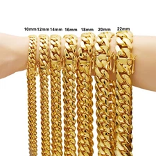 10-22MM  Stainless Steel 18K GP Miami Hip Hop Cuban Chain Necklace Bracelet