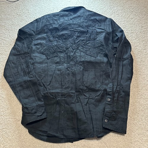 Y2K Affliction Buckle Embroidered Long Sleeve Button Down Skater Grunge Shirt M - Bild 1 von 7