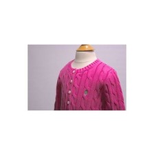 RALPH LAUREN Fuchsia Pink Girls Cabled Cotton Buttoned Pullover Sweater Sz 4/4T