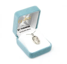 St. Therese of Lisieux Sterling Silver Oval 1.1" Medal, Gift Box, 24" Chn, US