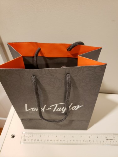 5x Lord & Taylor Paper Bag 8 x 10.5 x 4.5 inches gray orange shopping bag - Picture 2 of 3
