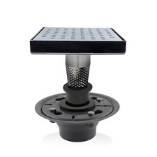 6 Inch Square Shower Drain, ABS Drain Base, Hair Trap, Complete Installation Set
