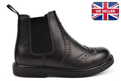 Jungen Leder Schulstiefel Jungen Brogue Boots Stiefeletten Schlupfstiefel Chelsea Boots