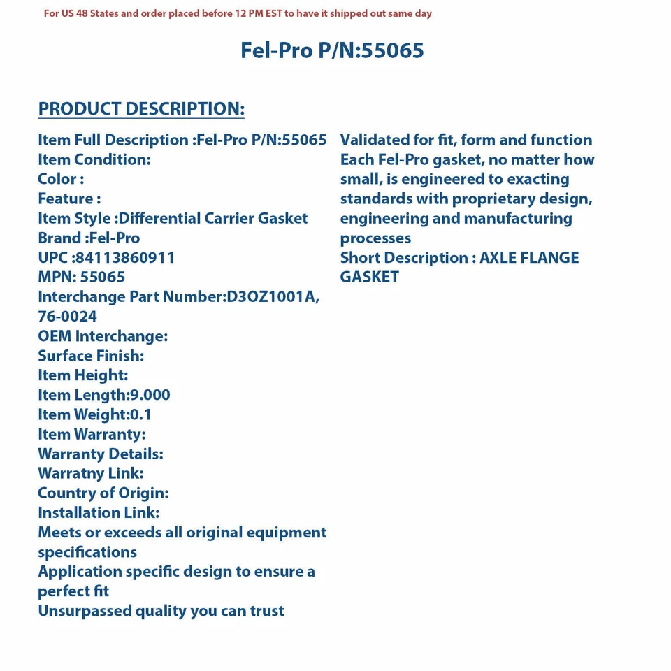 FEL-PRO 驱动轴法兰格垫片 55065 | 高质量汽车零件,通用 — 第 4/4 张图片