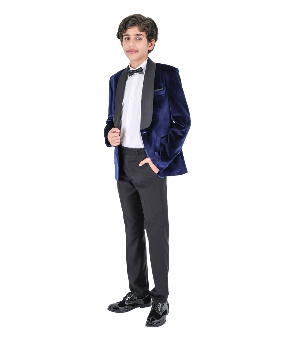 Boys Navy Blue Kingsman Harry Hart Tuxedo Velvet Kids Vintage Smoking Jacket