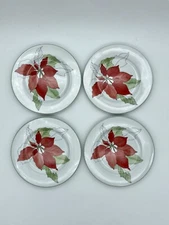 4 Soup Bowls 8.75” Block Spal Watercolors Poinsettia by Mary Lou Goertzen 1982