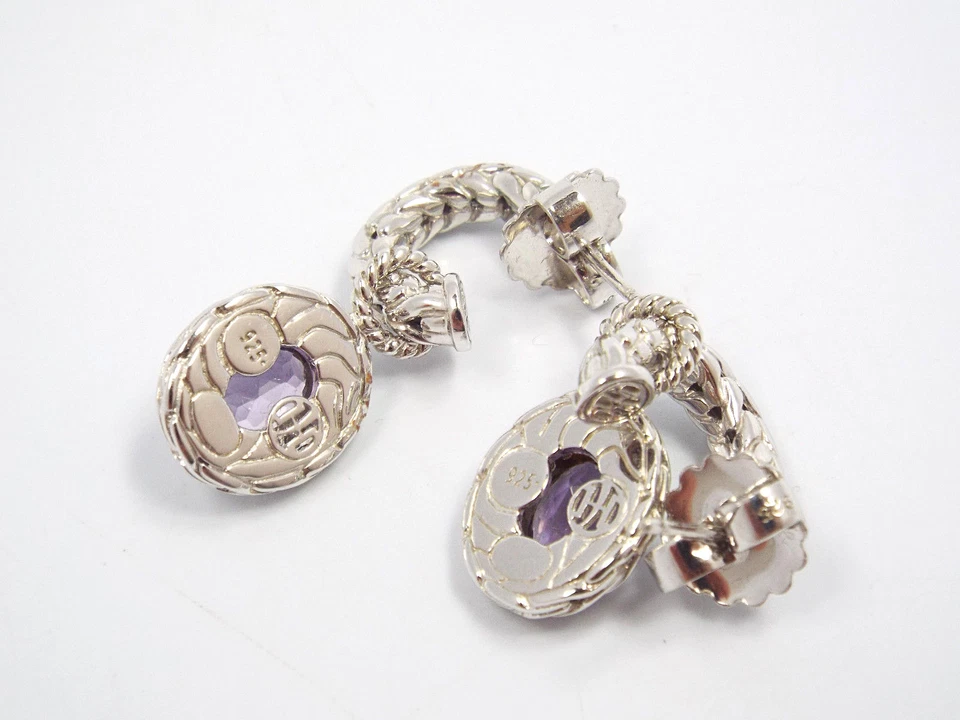 Pendientes colgantes John Hardy Batu Mata de plata de ley con halo de diamantes y amatista Foto 4 de 4