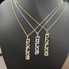 Custom Vertical Name Zirconia Letters Necklace Numbers Jewelry Stainless Steel
