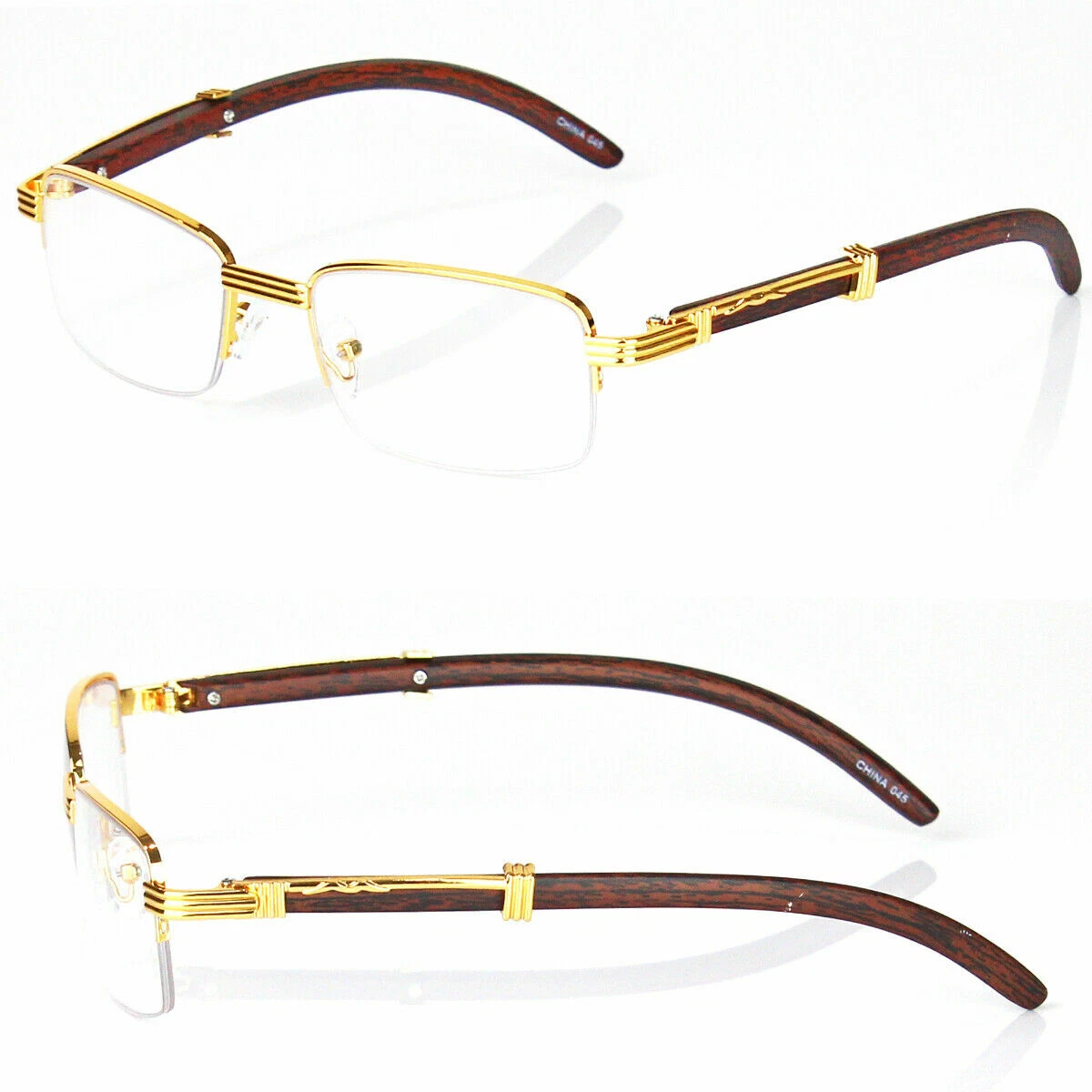 Lentes transparentes Madera Oro De Moda Retro Para Hombre Mujer | eBay