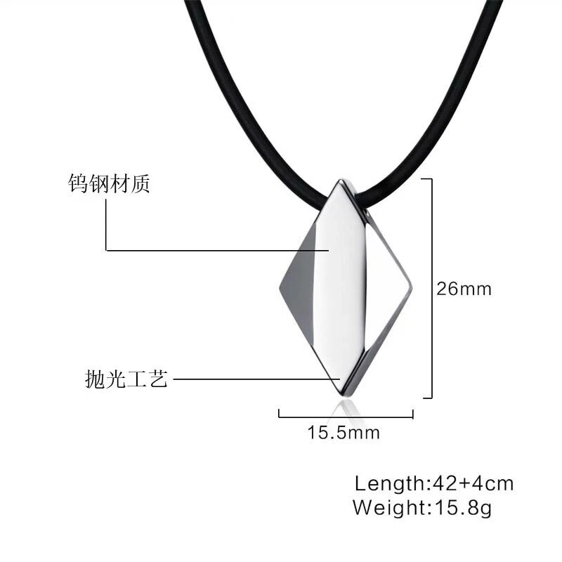 简单钨钢男式皮革钻石光滑编织绳男士项链 — 第 4/4 张图片