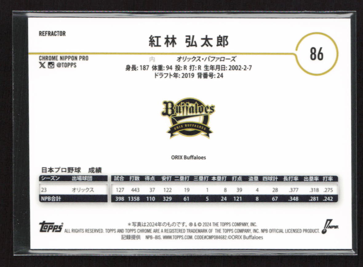 2024 Topps Chrome Japan NPB #86 Kotaro Kurebayashi Blue Refractor