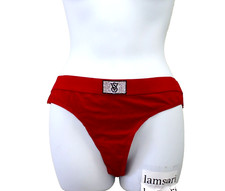 Victoria's Secret Rhinestone Shine Logo Cotton Thong String Panty Size L Red NWT