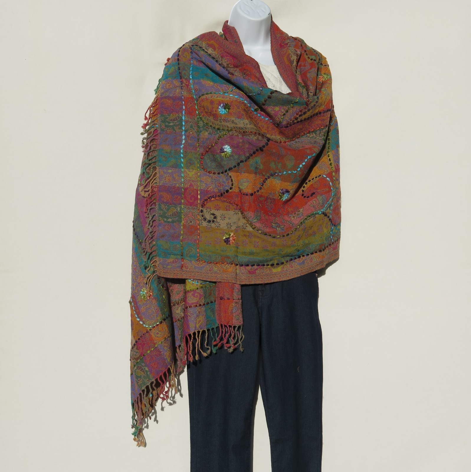 Yak/Mezcla de lana de | cosido | Chal Wrap | Artesanal | Malva/verde azulado |