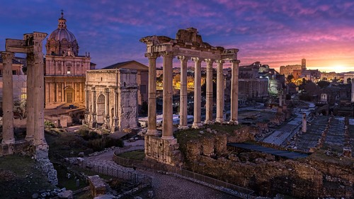 ACEO Art Card St Peters in Rome at night with Roman Ruins