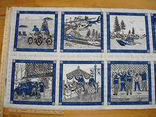 A Thin Blue Line Police Officers In Action Cotton Fabric Quilt Panel Blocks HTF