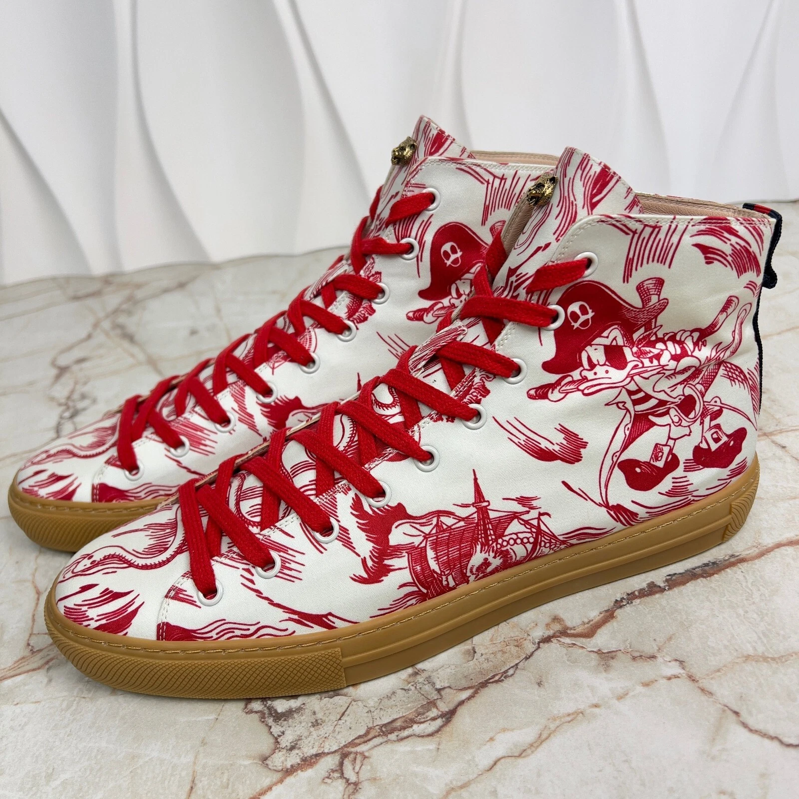 Baskets Gucci Major Disney rouge imprimé web tissu blanc 9 G ou 9,5 US ou