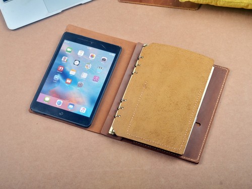Handmade Leather iPad mini Cover with A5 6-rings Binder in Crazy Horse Leather - Picture 8 of 8