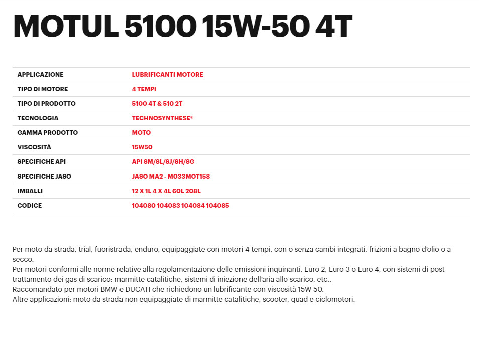 Motul MOTUL 5100 4T 15W-50 TECHNOSYNTHÈSE, 4 LITRES - Foto 3