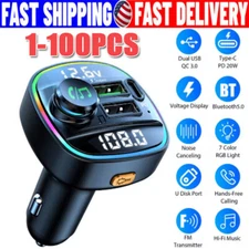 Bluetooth 5.0 Car Wireless FM Transmitter Adapter USB PD Charger AUX Hands LOT