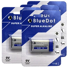 Quantity 4 ~ BlueDot Super Alkaline 9 Volt 6F22 6F22X 6LR61 Battery 9V Free Ship