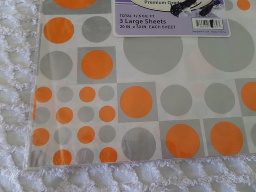 Retro Mod Gift Wrap English Cards Orange Silver White Geometric print 3 sheets - Picture 5 of 5