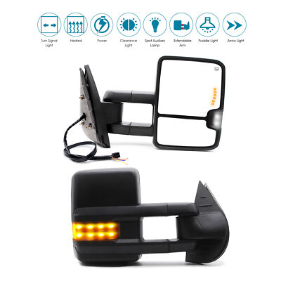 Tow Mirrors Power Arrow Signal Fits 2008-13 Chevy Silverado 1500 Left+Right Side