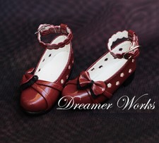1/4 1/3 BJD Shoes Doll Low Heels Bow Cross Belt Hollow-carved Flower Bright Red