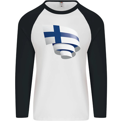 Curled Finland Flag Finnish Day Football Herren L/S Baseball T-Shirt