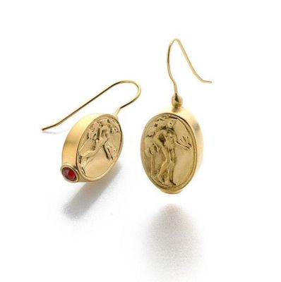 Small Aphrodite Greek Coin Drop Earrings, Matte Gold Finish 1.1'' T x 0.50'' W 