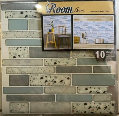 Art 3D 10 Piece Peel & Stick Self-Adhesive Blue & Gray Brick Wall Tiles 12x12''