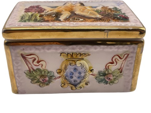 Antique Capodimonte Italian Porcelain Trinket Box Hand Painted Cherubs Angel - Picture 6 of 20