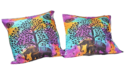 Kissenbezug Set Kissen Elefant Indien 40x40 cm Baumwolle-Leinen Bunt