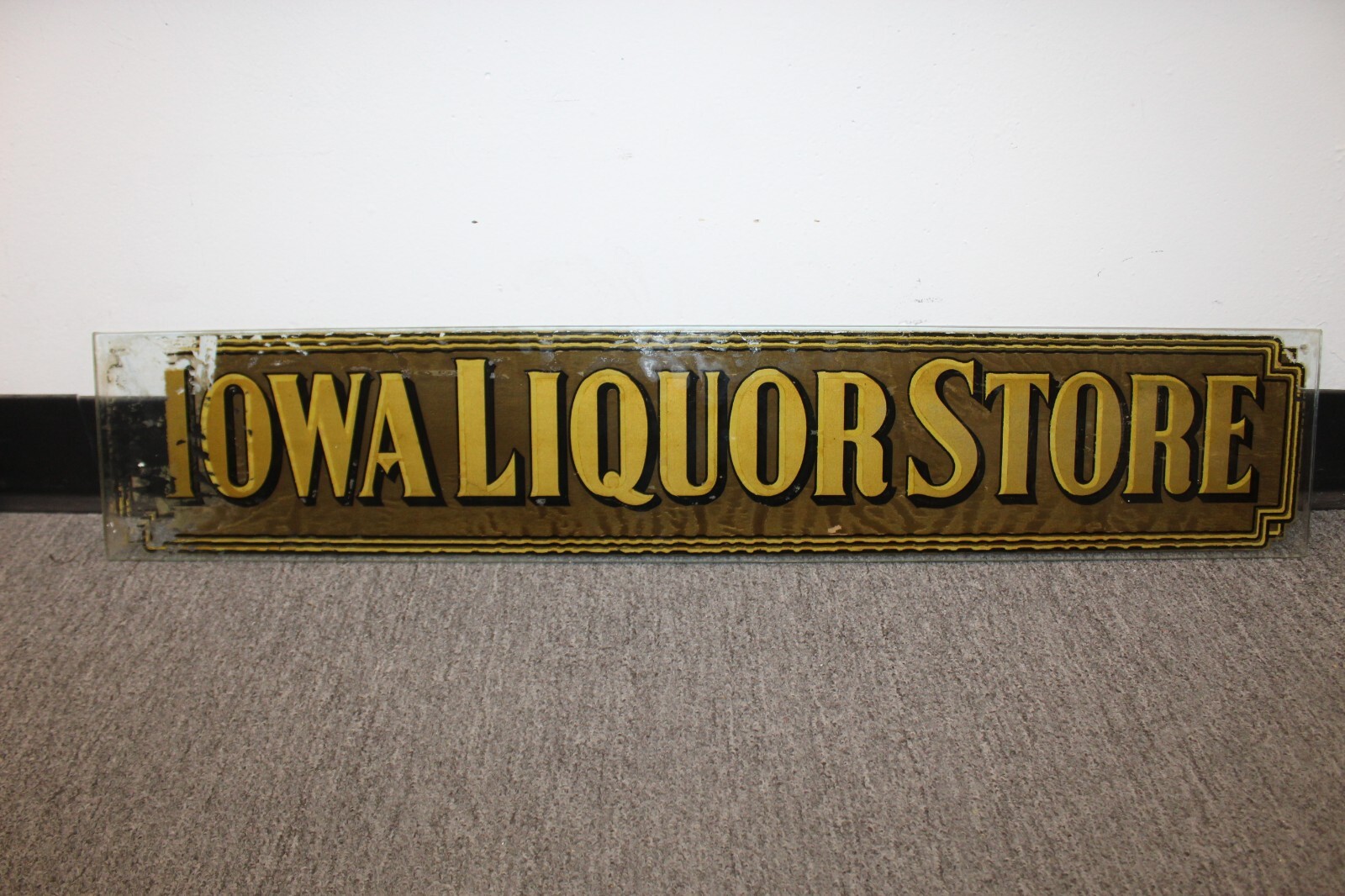 Antique Iowa Liquor Store Reverse Painted Glass Sign Framed eBay