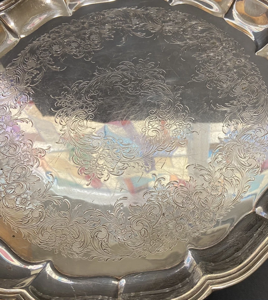 Vtg. International Silver Chippendale Floral Etched Footed 12” Pie Plate #812 - Image 4 of 4