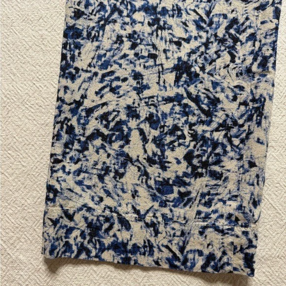 Pantalones JJILL Mujer Lino Azul Beige Abstracto Artístico Pierna Ancha 12 Petite Foto 3 de 4