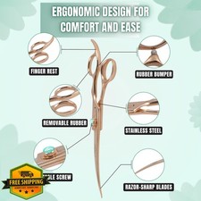 Kenchii Rose 7" Curved Dog Grooming Scissors Sharp Shears