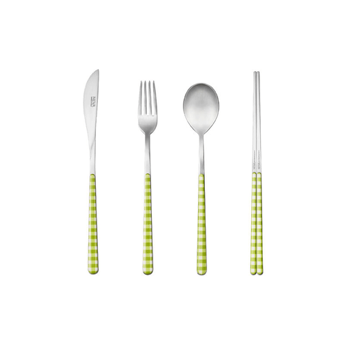 1 SET_NEVA (Spoon + Chopsticks + Fork + Knife) Stainless Steel Checked Handle - Picture 4 of 17