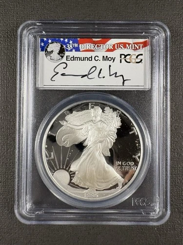 1995 Proof American Silver Eagle PCSG PR69 Deep Cameo Edmund Moy Hand Signed