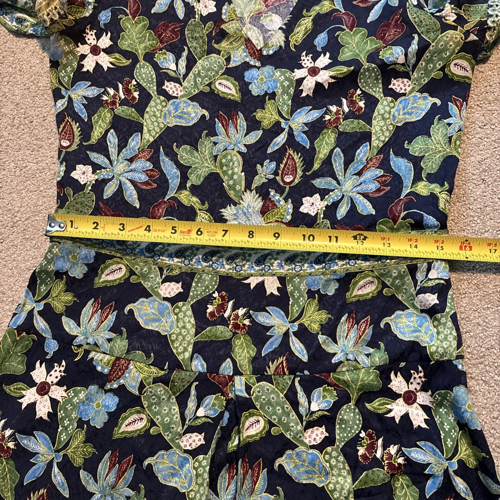 Abito Tory Burch Garden in seta di glicine taglia 6 blu verde floreale scollo a V difetto*