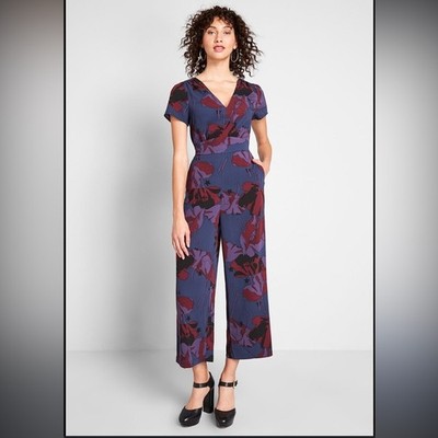 Modcloth Aiming Higher Floral Jumpsuit in Navy, Large, NWT