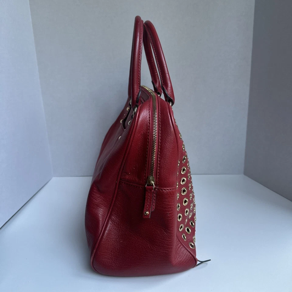 Michael Kors Studded Sandrine RED Saffiano Leather Handbag Purse - Image 4 of 4