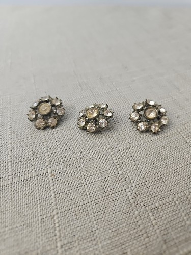 Vintage Art Deco Rhinestone Buttons Set Of 3 - Picture 3 of 5