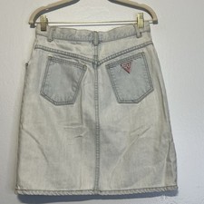 Vintage 90s GUESS USA High Waisted Light Denim Jean Mini Skirt size 31
