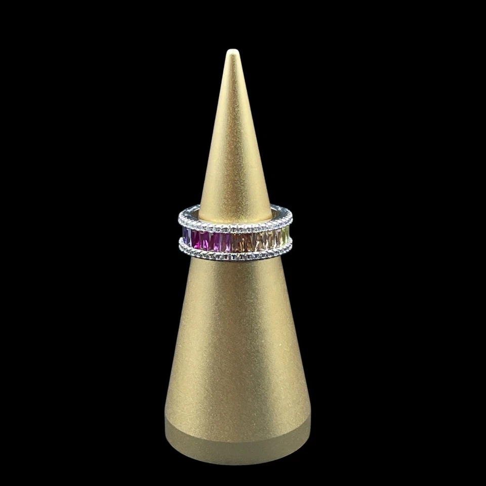 Anillo de eternidad Rainbow Baguette plateado talla 6 Pride Y2K Bling declaración Gi Foto 2 de 4