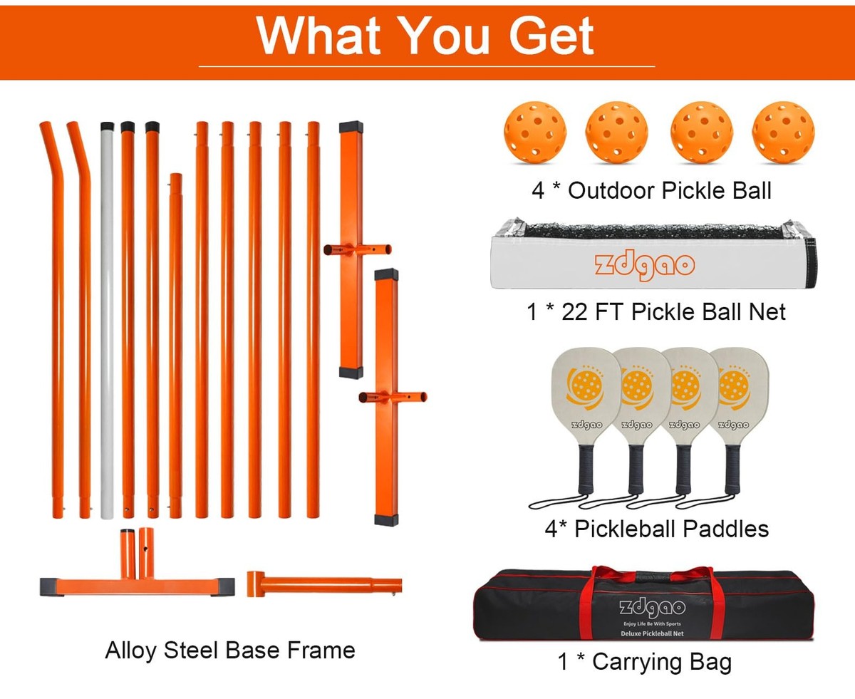 Zdgao Portable Pickleball Net Set With Paddles Set Of 4, 22Ft