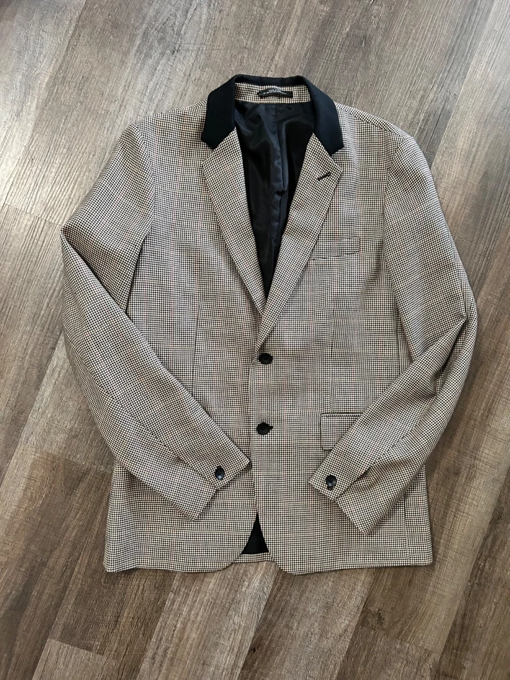 Rag Bone Moon British wool beige black houndstooth blazer sport coat jacket 40 - Image 2 of 4