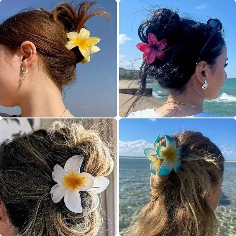 Pinzas de garra para el cabello con flores Plumeria hawaiana grandes antideslizantes sujeción fuerte 6 piezas Foto 2 de 4