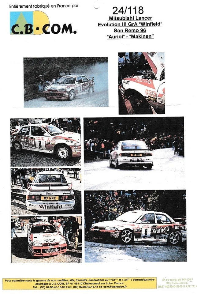 Decal 1/24 Mitsubishi Lancer Ev3 WINFIELD Rally  Sanremo '96 CB COM 24/118 - Immagine 2 di 2