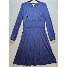Talbots Dress Sz 10 Blue Jersey Knit Midi Length Sleeve Stretch Wool Blend NEW