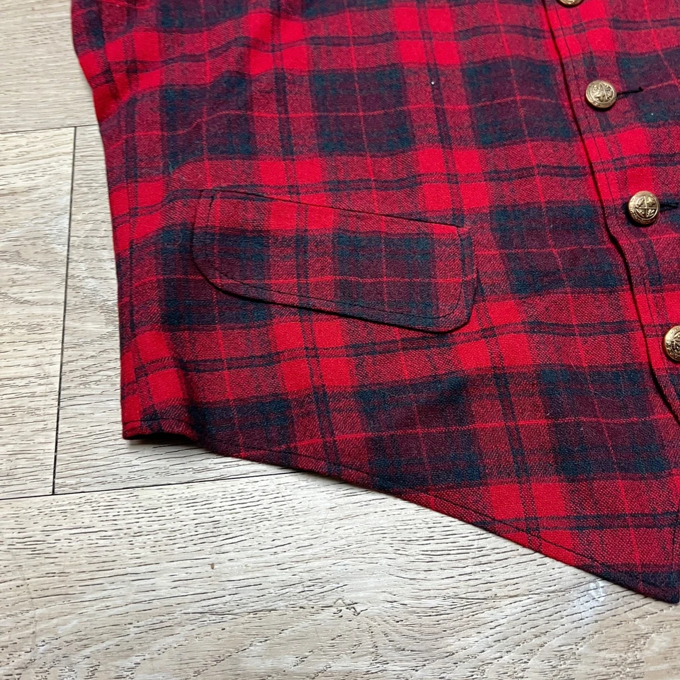 Chaleco a Cuadros Rojo Lana Mills Pendleton Disneyland Woolen Mills Años 50 De Colección Foto 3 de 4